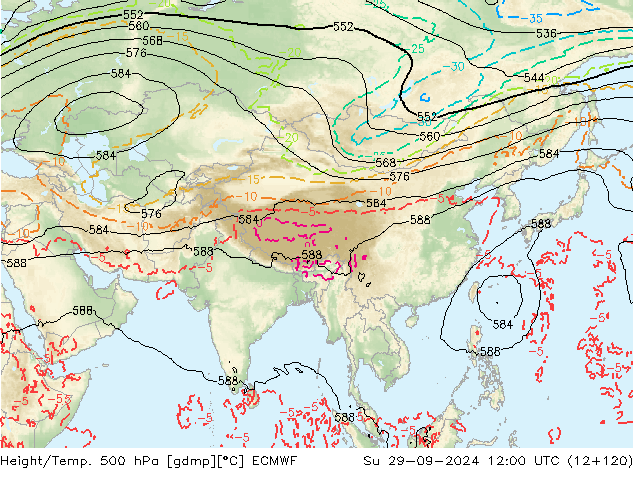 Z500/Rain (+SLP)/Z850 ECMWF Su 29.09.2024 12 UTC