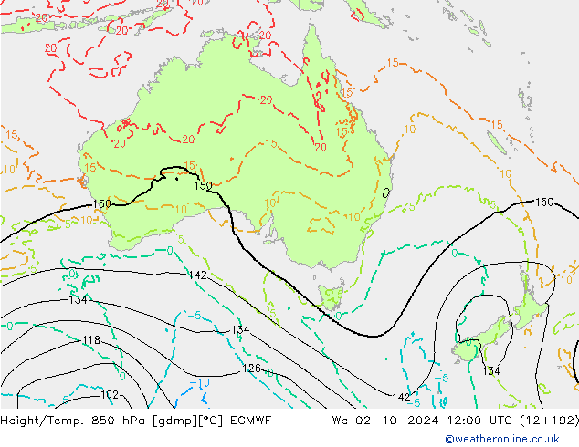 Z500/Rain (+SLP)/Z850 ECMWF Qua 02.10.2024 12 UTC