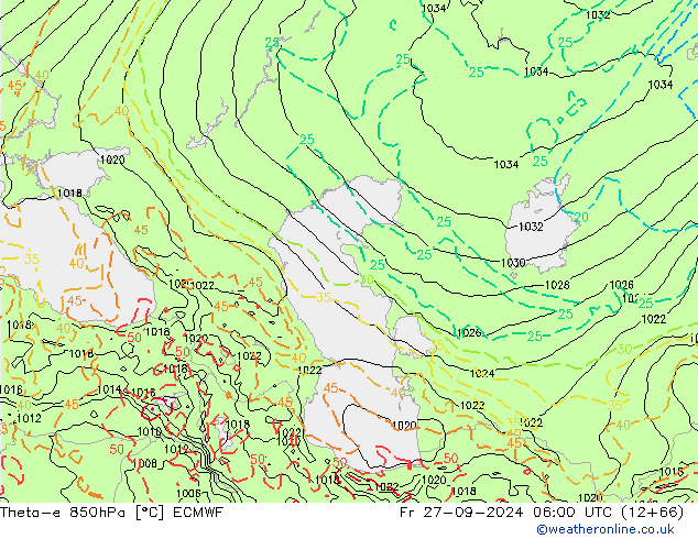 Theta-e 850hPa ECMWF Fr 27.09.2024 06 UTC