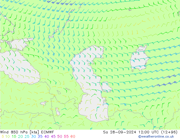 Vento 850 hPa ECMWF Sáb 28.09.2024 12 UTC