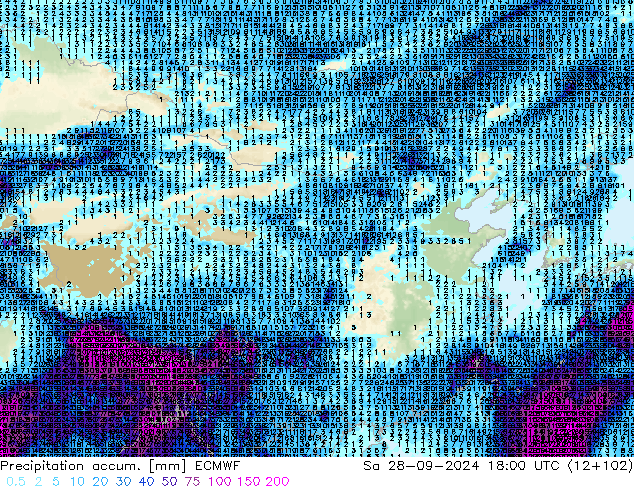 Precipitation accum. ECMWF Sa 28.09.2024 18 UTC