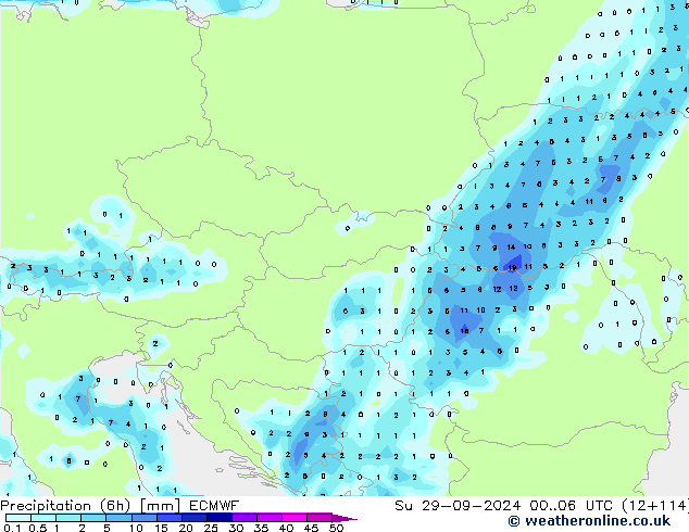 осадки (6h) ECMWF Вс 29.09.2024 06 UTC