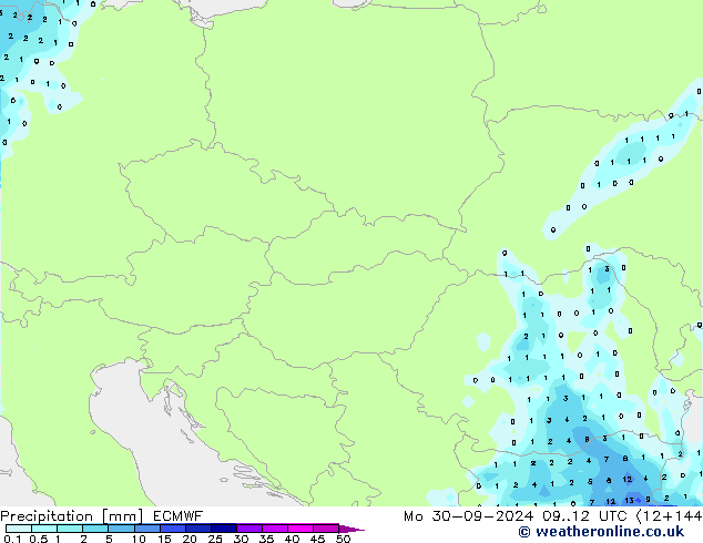 Srážky ECMWF Po 30.09.2024 12 UTC