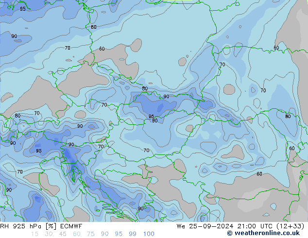 Humedad rel. 925hPa ECMWF mié 25.09.2024 21 UTC