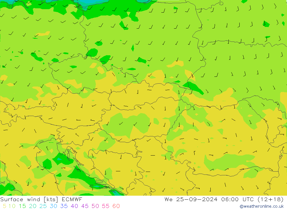 Surface wind ECMWF We 25.09.2024 06 UTC