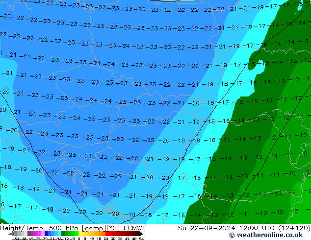 Z500/Yağmur (+YB)/Z850 ECMWF Paz 29.09.2024 12 UTC