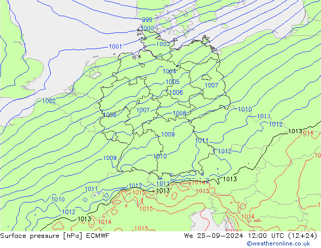 Luchtdruk (Grond) ECMWF wo 25.09.2024 12 UTC