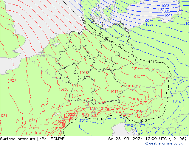 Surface pressure ECMWF Sa 28.09.2024 12 UTC