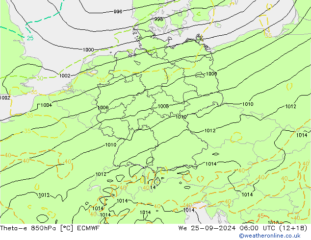 Theta-e 850hPa ECMWF mer 25.09.2024 06 UTC