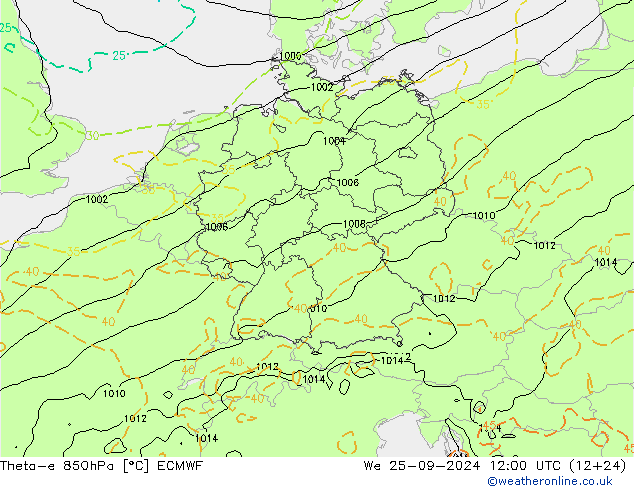 Theta-e 850hPa ECMWF wo 25.09.2024 12 UTC