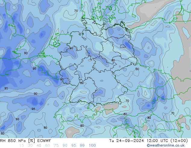 RH 850 hPa ECMWF Di 24.09.2024 12 UTC