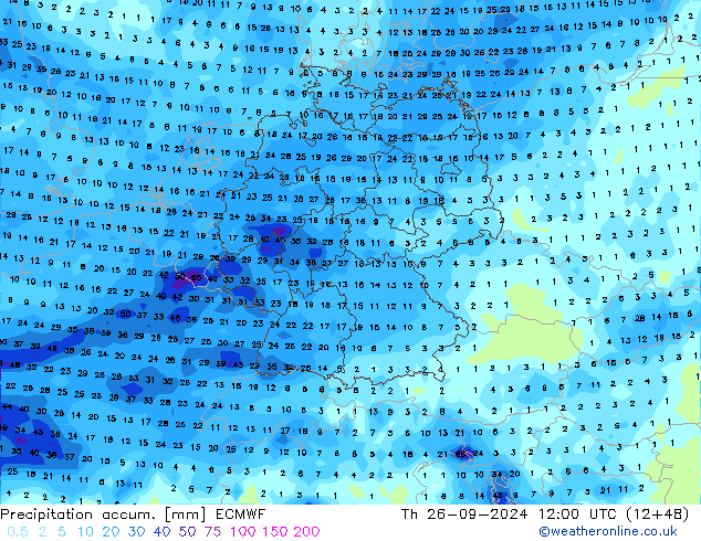 Precipitation accum. ECMWF чт 26.09.2024 12 UTC