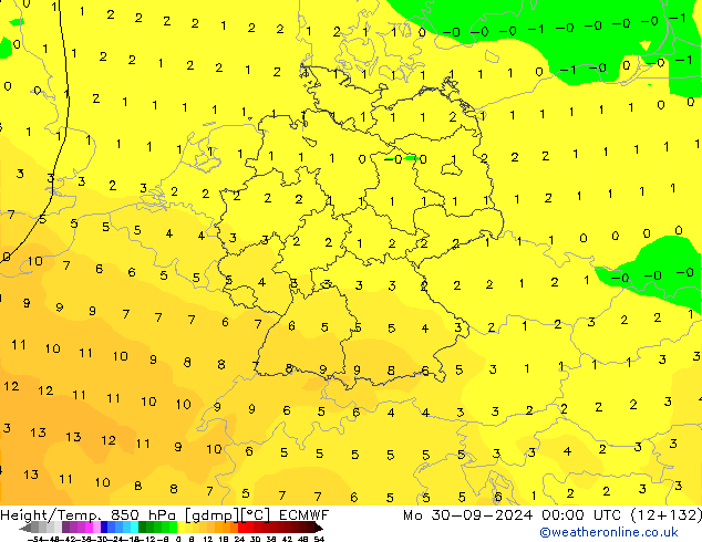 Géop./Temp. 850 hPa ECMWF lun 30.09.2024 00 UTC