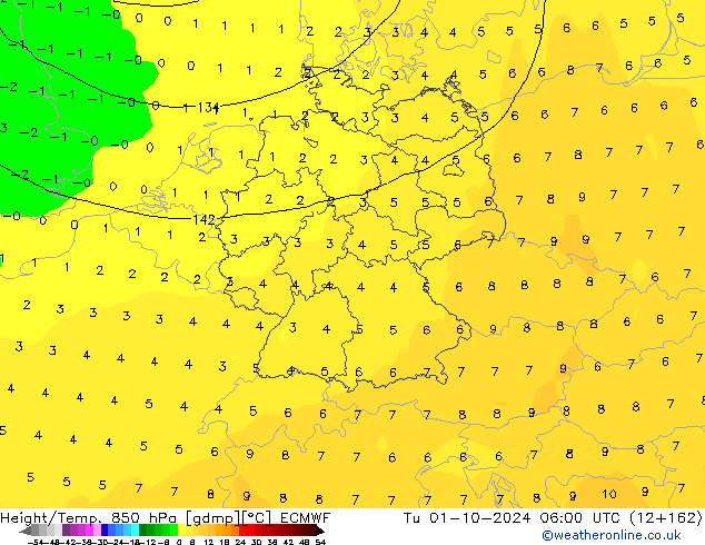 Z500/Rain (+SLP)/Z850 ECMWF Út 01.10.2024 06 UTC