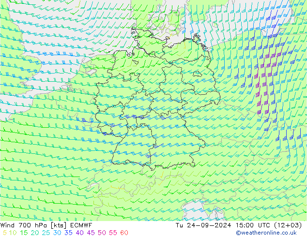 Wind 700 hPa ECMWF Tu 24.09.2024 15 UTC