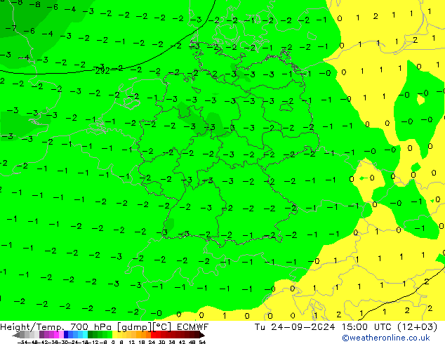 Yükseklik/Sıc. 700 hPa ECMWF Sa 24.09.2024 15 UTC