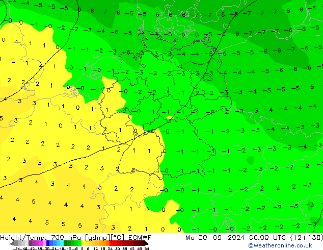 Height/Temp. 700 hPa ECMWF Po 30.09.2024 06 UTC