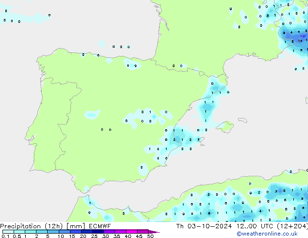 Précipitation (12h) ECMWF jeu 03.10.2024 00 UTC