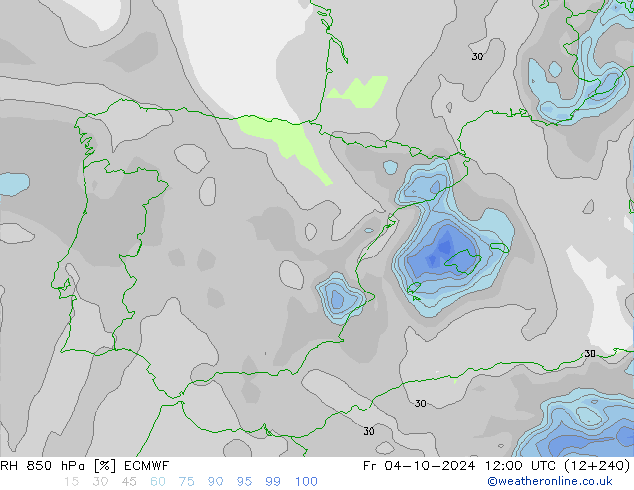 Humedad rel. 850hPa ECMWF vie 04.10.2024 12 UTC