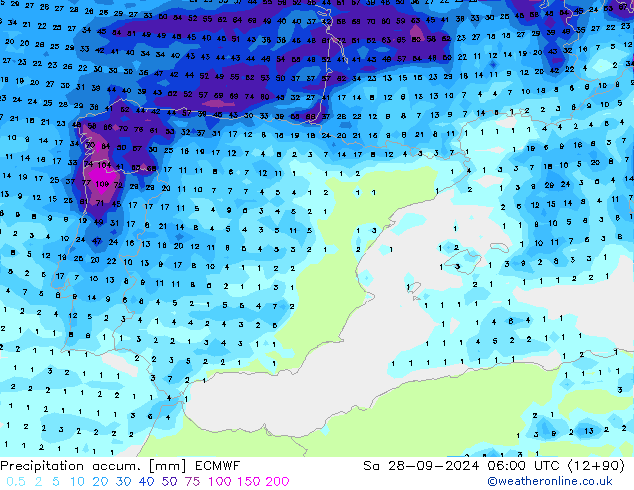 Totale neerslag ECMWF za 28.09.2024 06 UTC