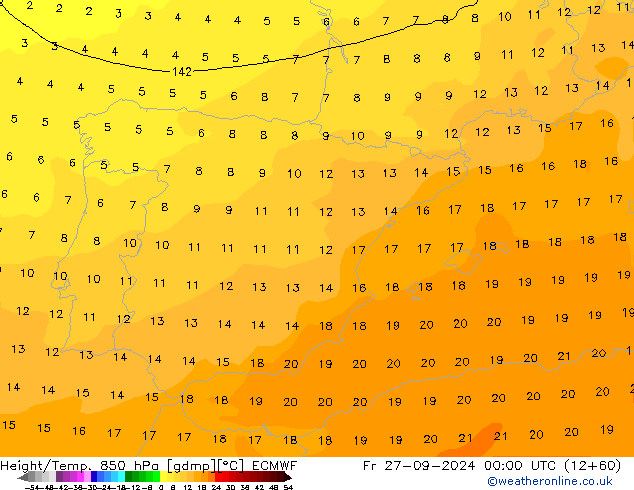 Height/Temp. 850 hPa ECMWF ven 27.09.2024 00 UTC