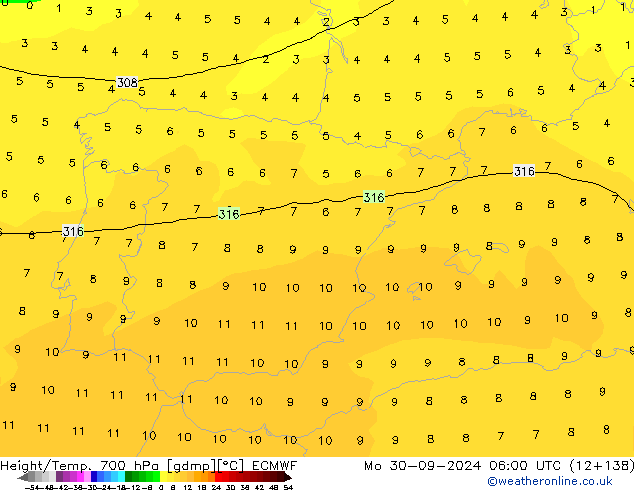 Height/Temp. 700 hPa ECMWF lun 30.09.2024 06 UTC