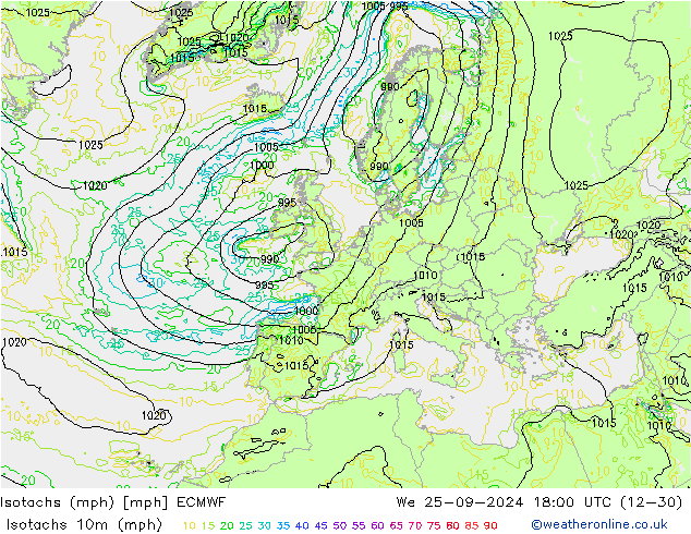 Isotachs (mph) ECMWF We 25.09.2024 18 UTC