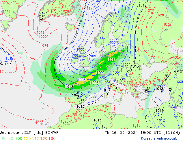 Polarjet/Bodendruck ECMWF Do 26.09.2024 18 UTC