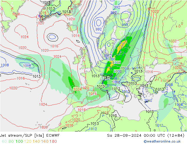 Corrente a getto ECMWF sab 28.09.2024 00 UTC