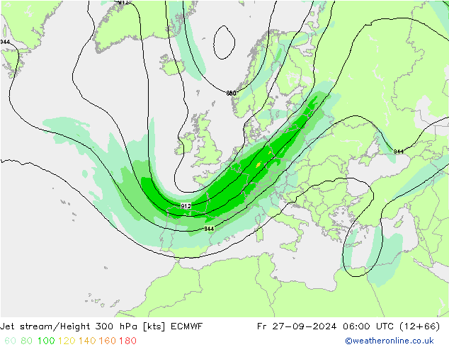 Straalstroom ECMWF vr 27.09.2024 06 UTC