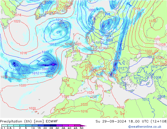 Precipitation (6h) ECMWF Ne 29.09.2024 00 UTC