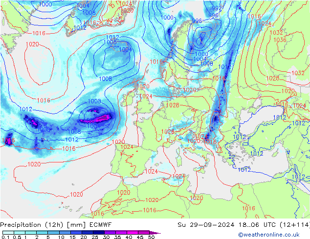 Précipitation (12h) ECMWF dim 29.09.2024 06 UTC