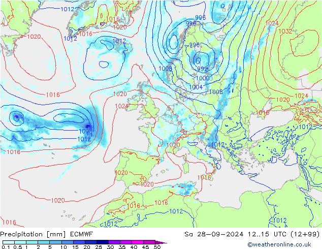 Precipitation ECMWF Sa 28.09.2024 15 UTC