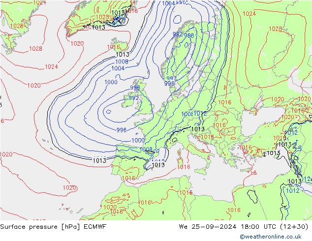 Atmosférický tlak ECMWF St 25.09.2024 18 UTC