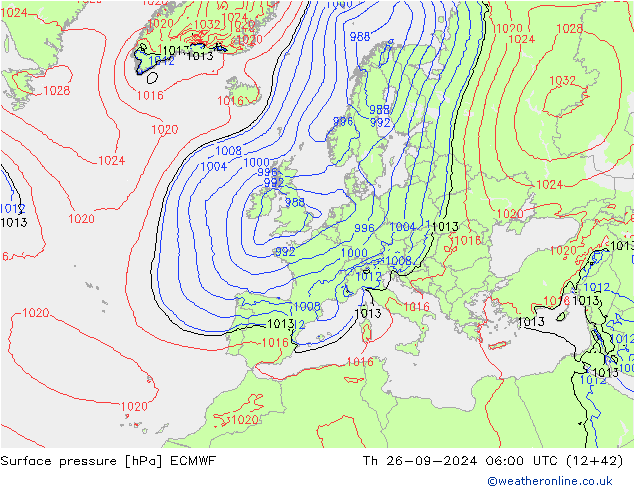 Surface pressure ECMWF Th 26.09.2024 06 UTC