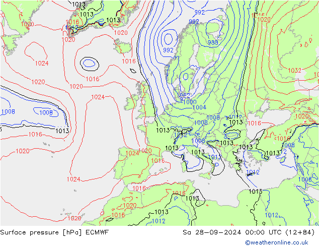 ciśnienie ECMWF so. 28.09.2024 00 UTC