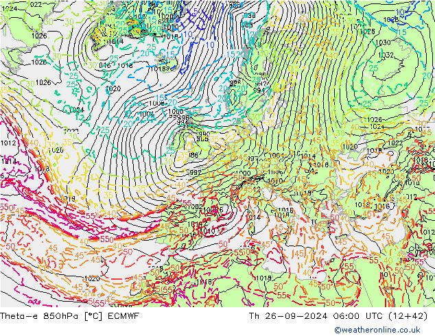 Theta-e 850hPa ECMWF jeu 26.09.2024 06 UTC