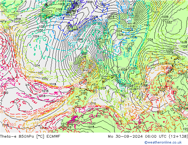 Theta-e 850гПа ECMWF пн 30.09.2024 06 UTC