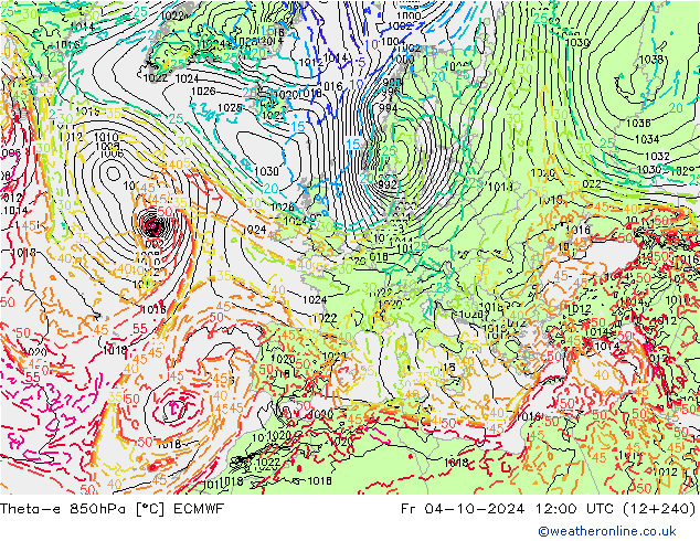 Theta-e 850hPa ECMWF Fr 04.10.2024 12 UTC