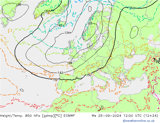 Z500/Yağmur (+YB)/Z850 ECMWF Çar 25.09.2024 12 UTC