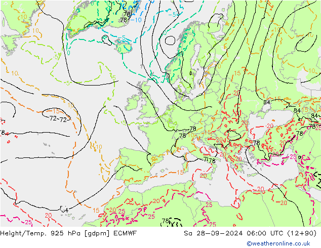 Height/Temp. 925 hPa ECMWF So 28.09.2024 06 UTC