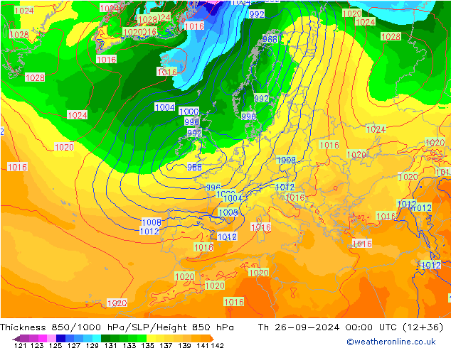 Thck 850-1000 hPa ECMWF gio 26.09.2024 00 UTC