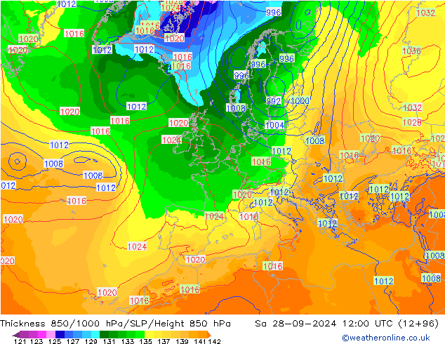 Thck 850-1000 hPa ECMWF Sa 28.09.2024 12 UTC