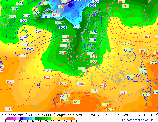 Thck 850-1000 hPa ECMWF We 02.10.2024 12 UTC