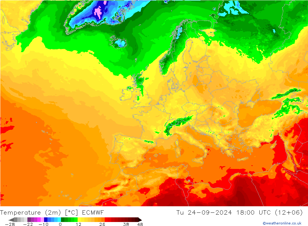 Sıcaklık Haritası (2m) ECMWF Sa 24.09.2024 18 UTC