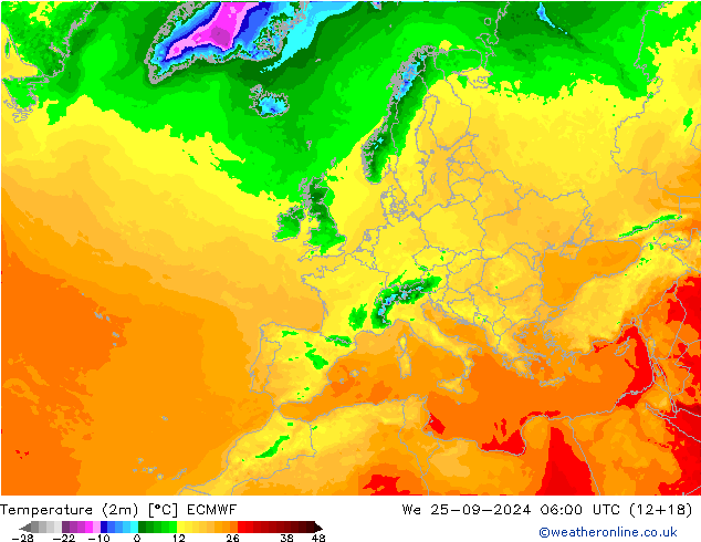 Temperature (2m) ECMWF We 25.09.2024 06 UTC