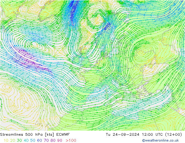 Ligne de courant 500 hPa ECMWF mar 24.09.2024 12 UTC