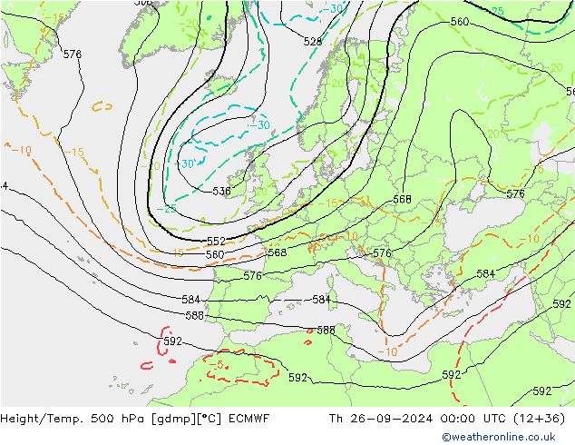 Z500/Rain (+SLP)/Z850 ECMWF czw. 26.09.2024 00 UTC