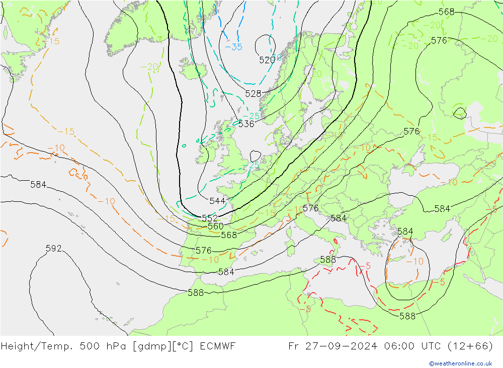 Z500/Rain (+SLP)/Z850 ECMWF  27.09.2024 06 UTC