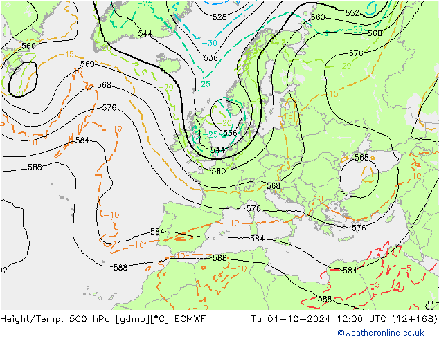 Z500/Rain (+SLP)/Z850 ECMWF Di 01.10.2024 12 UTC